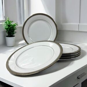 Noritake Manor Platinum Dinner Plates Set of 6 White Platinum Rim 10.25”